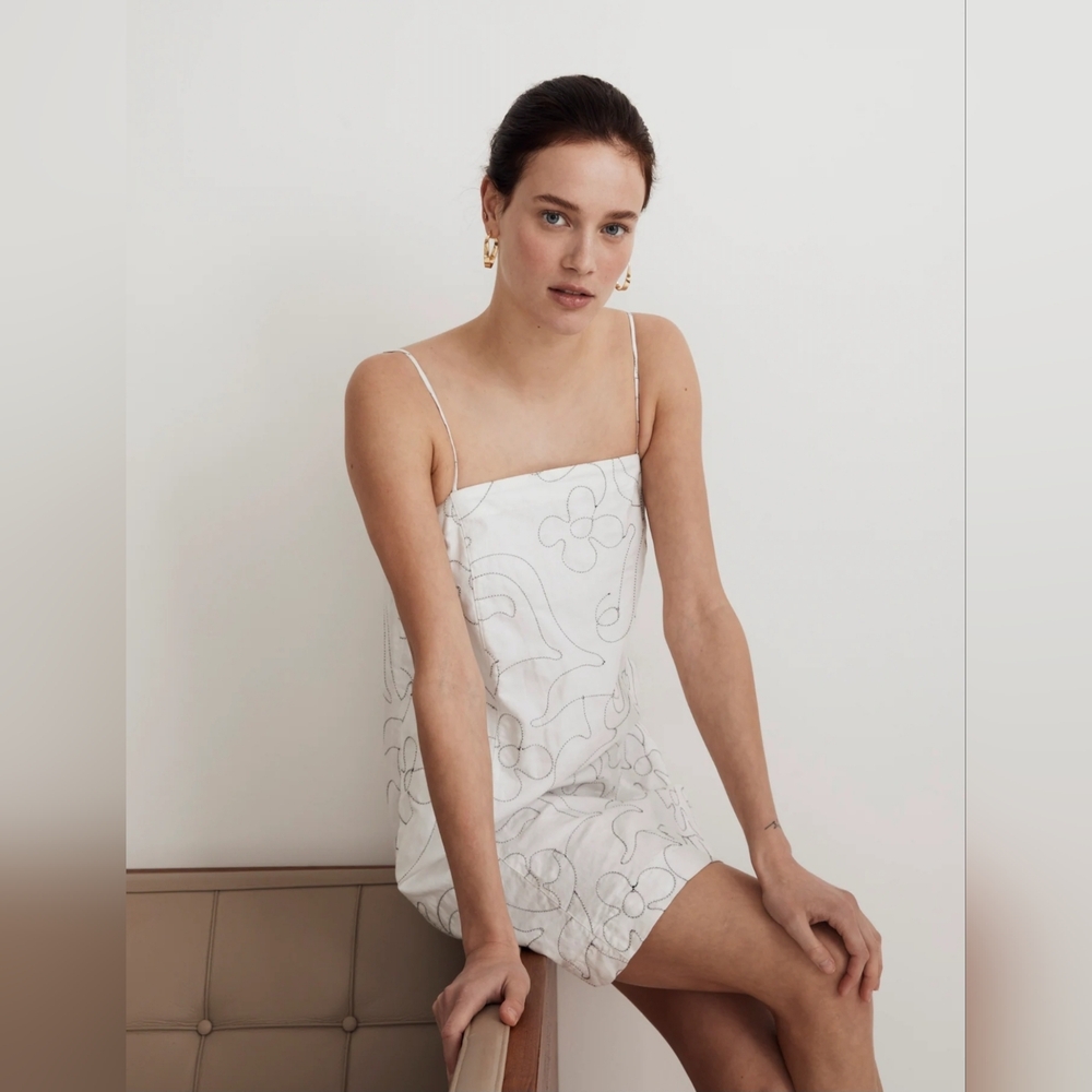 Madewell Goldie Mini Dress in 100% Linen Eyelet White Size 14
